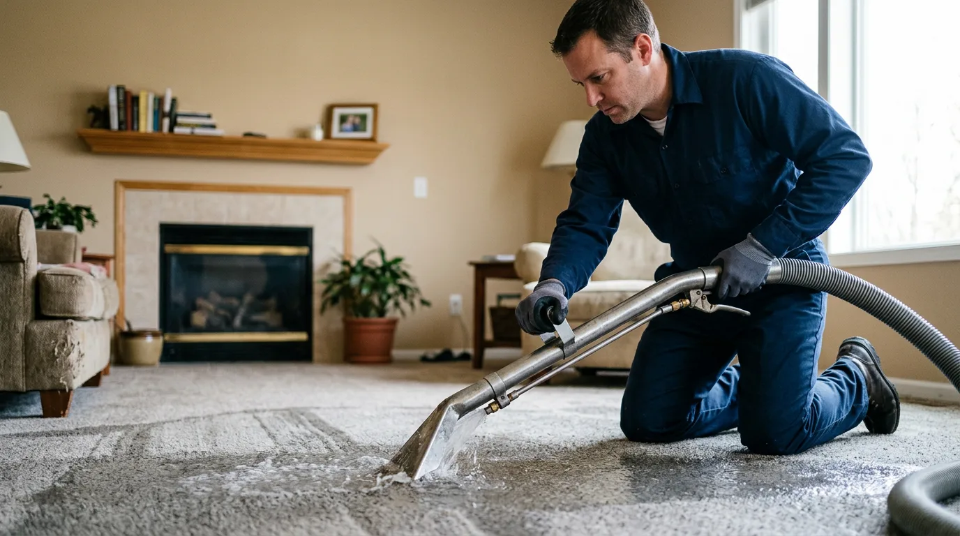 Water damage restoration technician working near Basehor, KS